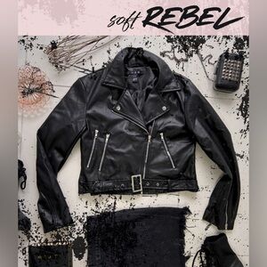 U2B Faux Cropped Asymmetrical Zipper Black Faux Leather Jacket - Sz M